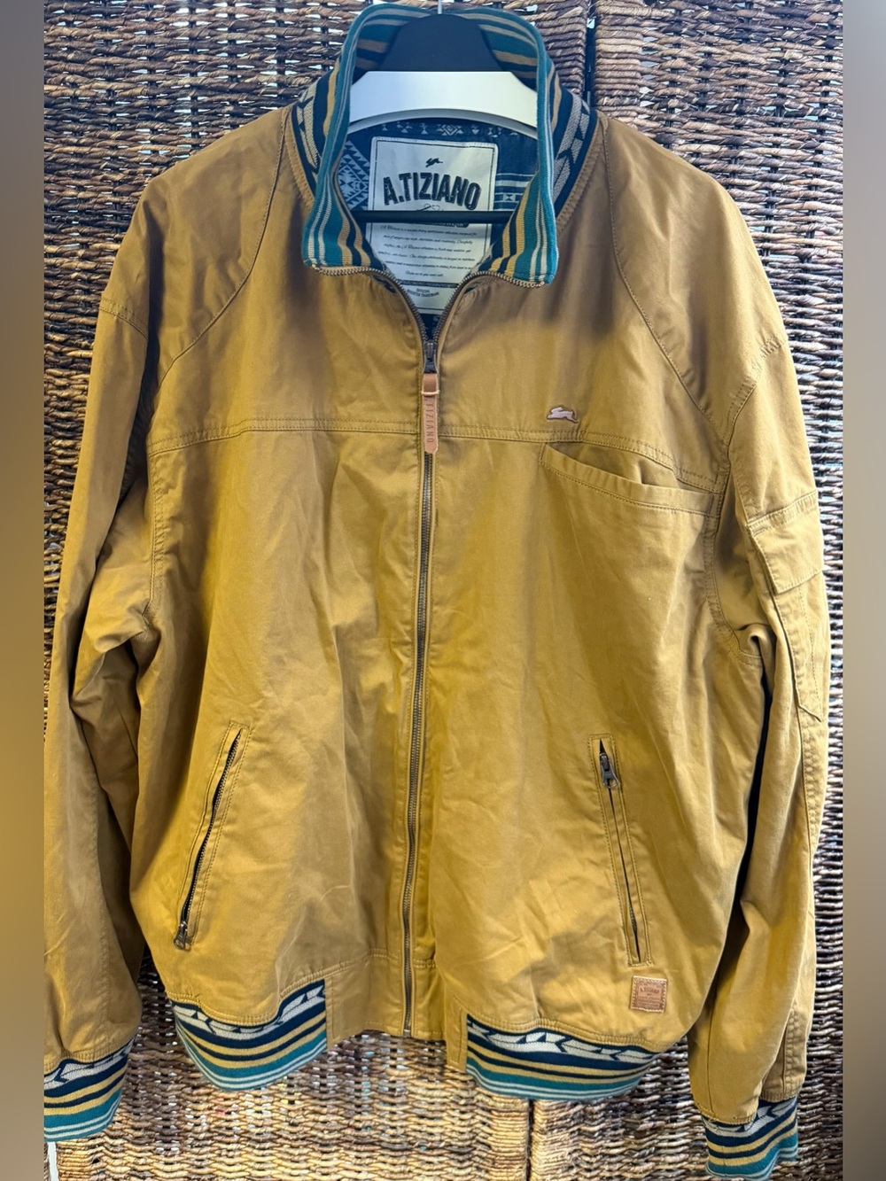 A. Tiziano- Men’s Mustard/Tan Aztec Trim Zip-Front Bomber Jacket, Size:3X